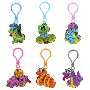 Cartoon snake PVC keychains in various colorful styles with plastic hooks for gifts