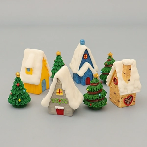 Miniature Christmas House And Tree Resin Snow Cottage Desktop Decoration DIY Holiday Micro Landscape Ornaments