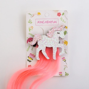 Pince à cheveux licorne pailletée blanche pour filles avec extension rose pour fête