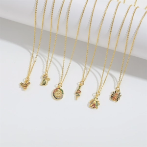 Gold animal necklaces collection with bee, cat, snake, ladybug and spider zircon pendants