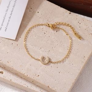 Horseshoe Pendant Bracelet Stainless Steel Cubic Zirconia Dainty Minimalist Adjustable Jewelry For Women
