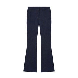 Pantalon en jean évasé bleu foncé pour femmes avec coutures contrastées et coupe large