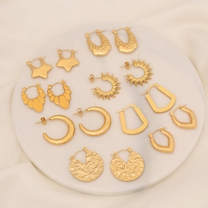Stainless Steel Geometric Hoop Earrings Gold Plated Irregular Star Sunburst Design Fashion Jewelry Women