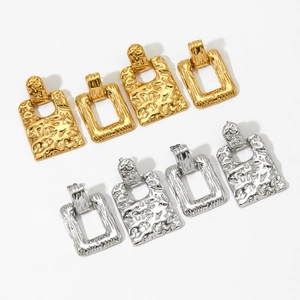 Textured square geometric earrings in gold and silver finish on white background