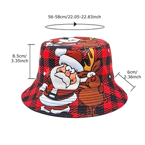 Christmas Santa Claus bucket hat with size guide 56-58cm, reindeer pattern and red plaid