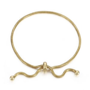 Adjustable gold snake chain bracelet with sleek sliding bead closure and polished finish
