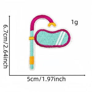 Detail of colorful diving mask embroidery patch with size dimensions 6.7cm by 5cm