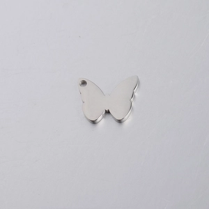 Macrodetail van de zilveren roestvrijstalen vlinderhanger met gladde spiegelafwerking