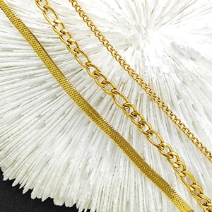 Three-layer gold titanium steel Figaro and snake chain necklace set for women