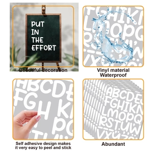 Waterproof vinyl letter stickers set featuring self-adhesive backing and durable white finish