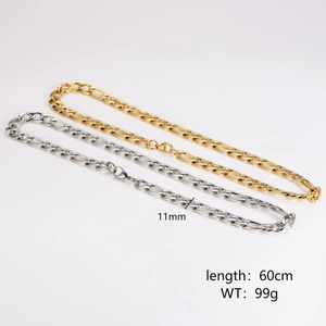 11mm 3:1 Figaro chain necklaces in gold and silver stainless steel with lobster clasp