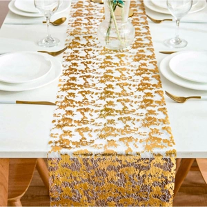 Gold Foil Mesh Disposable Table Runner And Placemats Bronzing Polyester For Christmas Wedding Party Decoration