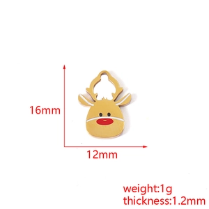Detailed view of gold reindeer charm dimensions 16mm height with red enamel nose