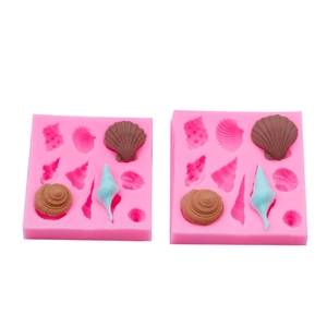 Pink silicone DIY seashell and starfish cake mold set for fondant and chocolate baking