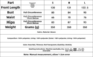 Size chart detail for embroidered sleeveless dress showing measurements for S, M, and L