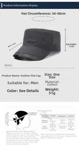 Tableau des tailles pour casquette militaire en coton avec guide de mesure précis