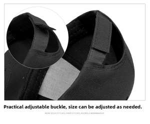 Detail view of the adjustable velcro strap on a high-quality black cotton baseball cap