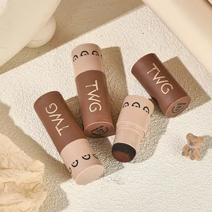 Close-up of hair shadow stick #02 brown with natural sponge applicator and elegant casing