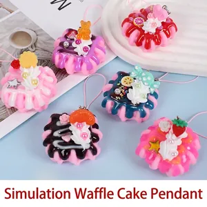 Simulation Dessert Cake Keychain PVC Cream Glue Mini Waffle Strawberry Bag Pendant Decoration Kawaii Toy Gift