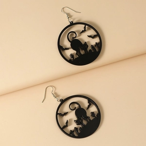 Minimalist Halloween acrylic hollow earrings featuring black cat and bat elements