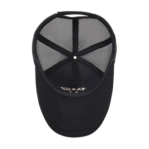 Black breathable mesh baseball cap with gold Mexico embroidery on a white background