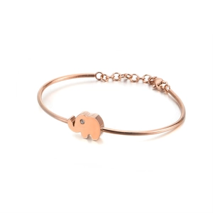 Cute Elephant Charm Bangle 316L Stainless Steel With Rhinestone Inlaid Adjustable Link Chain Bracelet For Women