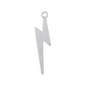 Polished silver stainless steel lightning bolt pendant with metal jump ring