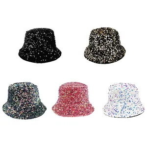 Sparkly leopard print sequin bucket hats for women in five assorted glittery colors