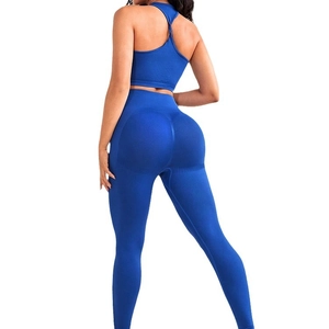 Nahtloses royalblaues Yoga-Set mit High-Waist-Leggings und Racerback-Sport-BH