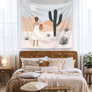 Bohemian tapestry featuring a desert landscape with a desert woman for room decoration