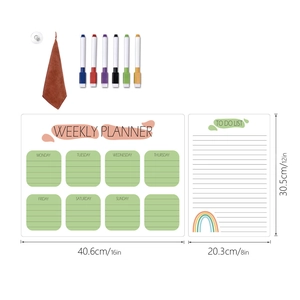 Detailed set of magnetic weekly planner and to-do list with 6 markers and dimensions
