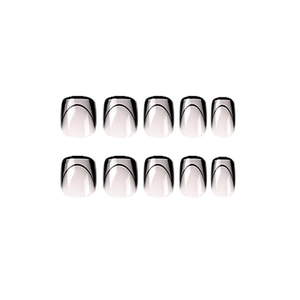 Short square black french tips minimalist nude false nail set with 10 pieces pack