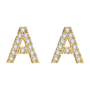 Elegant gold letter A stud earrings with pave-set cubic zirconia for women