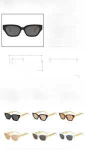Detailed size specifications for narrow cat eye sunglasses with chain design temples