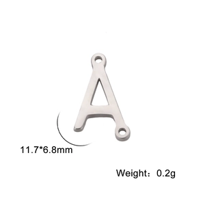 Detail of silver letter A pendant with dual holes for DIY jewelry, 11.7x6.8mm size