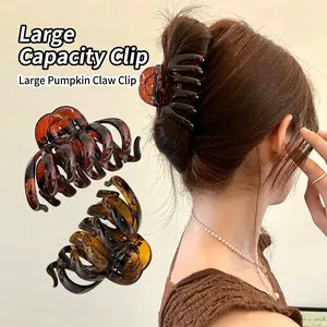 Large Hair Claw Clips Pumpkin Shape Plastic Resin Strong Hold Elegant Shark Clip For Thick Hair Women Minimalist Style