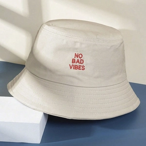 No Bad Vibes Letter Embroidery Bucket Hat Polyester Cotton Wide Brim Sun Protection Outdoor Summer Streetwear Fisherman Cap