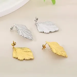 Leaf Stud Earrings Stainless Steel Textured Geometric Nature Inspired Elegant Jewelry For Women Lightweight Fashion