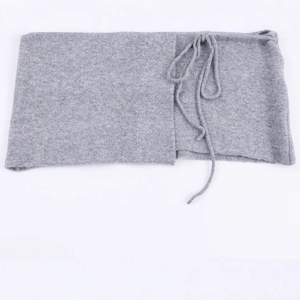 Women's casual medium gray knit cardigan wrap with long adjustable waist drawstrings