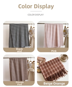 Detailed grid view of plaid cashmere-like tassels scarves in four stylish autumn colors