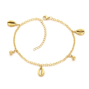 18K gold-plated titanium steel anklet featuring natural shells and small beads charms