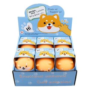 Cute Shiba Inu squishy stress relief toy set in a display box for sensory play fun