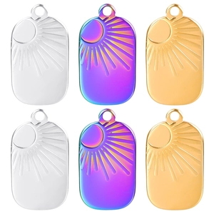 Stainless Steel Sun Moon Rectangular Tag Pendant Necklace Hip Hop Western Style Electroplated DIY Jewelry Accessories