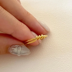 Minimalist 925 sterling silver gold knotted multi-layer ring with bead accents on hand
