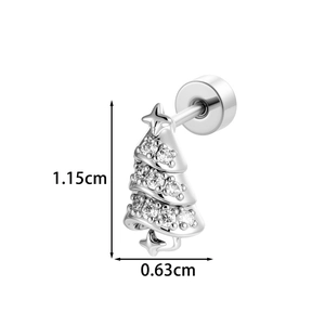 Silver Christmas tree cartilage stud earring with micro-set zircons and flat screw back
