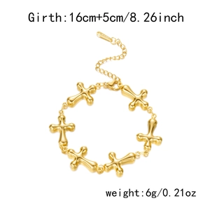 Detail of golden stainless steel cross bracelet with size and weight measurements