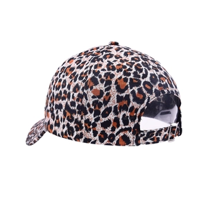 Classic leopard print baseball cap with adjustable metal buckle back view on white base