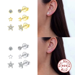 S925 sterling silver star and cz stud earrings set with multiple style options
