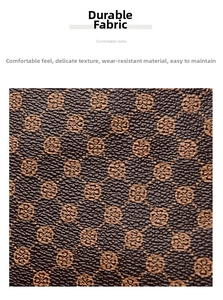 Macro shot of vintage floral pattern on durable textured brown synthetic leather fabric