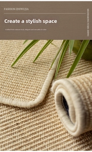 Detailed macro view of woven natural sisal carpet with reinforced borders and texture